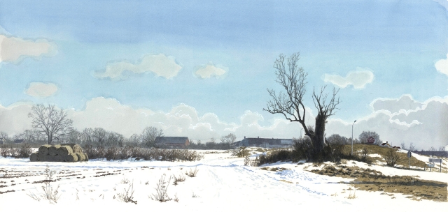 Reproducerad akvarell/giclée - Vinterdag med snösmältning i Algutsrum